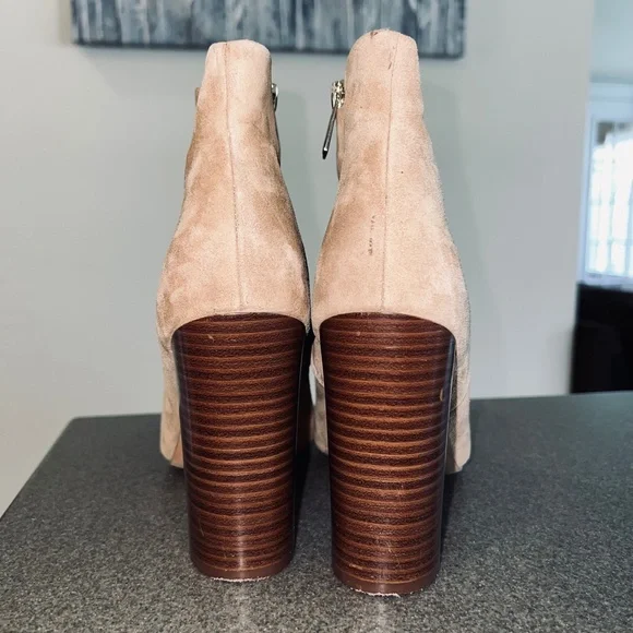 Sam Edelman Tan Suede Leather Yarn Peep Toe Ankle Booties women's size 8.5 - Picture 5 of 8